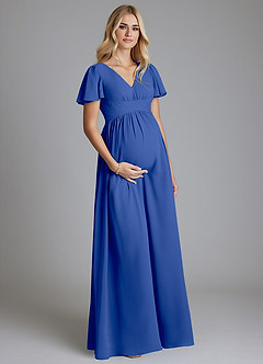Azazie Verna Maternity Bridesmaid Dresses A-Line V-Neck Ruched Chiffon Floor-Length Dress image3