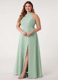 Azazie Clarice Brautjungfernkleider A-Linie Halter Chiffon Kleid Agave image11