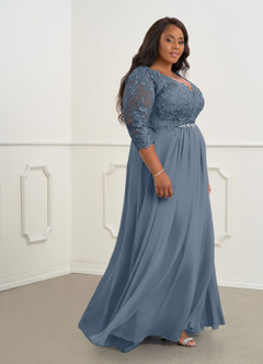 Azazie Hayek Mère de la mariée Robes Robe Trapèze en Mousseline de soie Col V en dentelle Violet Crépusculaire image8