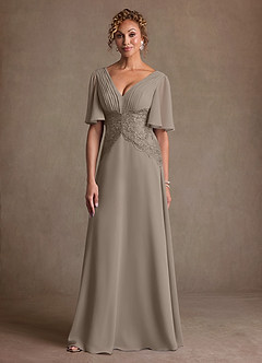 Azazie Milliat Abiti per la Madre della Sposa Abito A-Line in Chiffon Pizzo Taupe image4