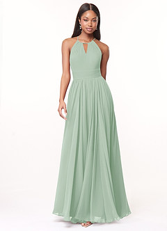 Azazie Cherish Bridesmaid Dresses Agave A-Line Pleated Chiffon Dress image4