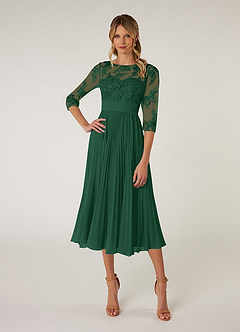 Azazie Tutu Mother of the Bride Dresses Dark Green A-Line Boatneck Lace Chiffon Dress image1