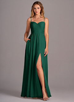Azazie Joni Bridesmaid Dresses Emerald A-Line Strapless Chiffon Convertible Dress image4