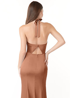Azazie Emeria Bridesmaid Dresses Bronzer Mermaid Pleated Stretch Satin Dress image3