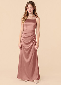 Azazie Renna Junior Vestido de Rosetón de Satén Elástico de Corte Sirena con Plisado image5