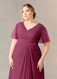 Azazie Morning Glory Mother of the Bride Dresses Mulberry A-Line V-Neck Ruched Chiffon Dress image9