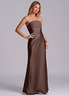 Azazie Ailanie Robes de demoiselle d'honneur Robe Fourreau en Satin extensible Bustier Ganache image5
