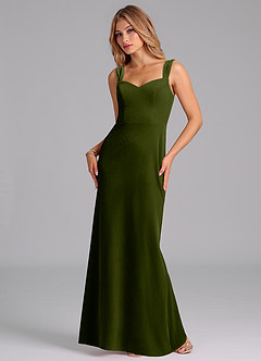 Azazie Denice Bridesmaid Dresses Olive Sheath Pleated Velvet Dress image3