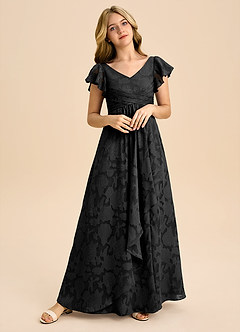 Azazie Omari Junior Abito A-Line in Burnout Floreale Plissettato Nero image1