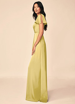 Azazie Soren Bridesmaid Dresses Canary A-Line Pleated Stretch Satin Dress image3