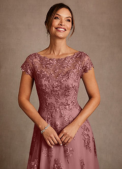 Azazie Jalinda vestidos de madre de la novia Vestido de Rosa Del Desierto de Gasa de Corte en A con Encaje image5