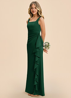 Azazie Adrienne Junior Robe Fourreau en Satin extensible Plissé Vert Foncé image5