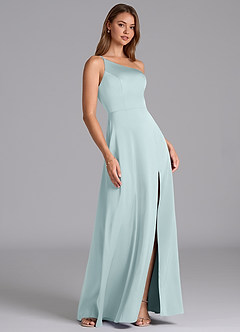 Azazie Trina Bridesmaid Dresses Mist A-Line One Shoulder Stretch Satin Dress image4