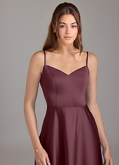 Azazie Marley Bridesmaid Dresses Sangria A-Line Off the Shoulder Stretch Satin Convertible Dress image2