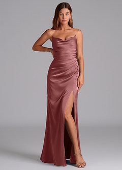 Azazie Claudelle Suknie dla druhen Syrena Bez ramiączek Satyna elastyczna Do ziemi Sukienka image5