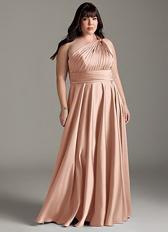 Azazie Charlize Robes de demoiselle d'honneur Robe Trapèze en Satin extensible Ue épaule Or Rose image9