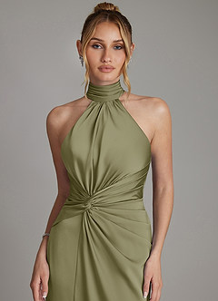 Azazie Gracelynn Bridesmaid Dresses Pistachio Sheath Pleated Stretch Satin Dress image3