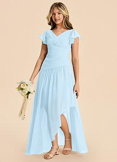 Azazie Pia Junior Sky Blue A-Line Pleated Chiffon Dress image1