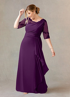 Azazie Dionysus Final Sale Grape A-Line Boatneck Lace Chiffon Dress image8