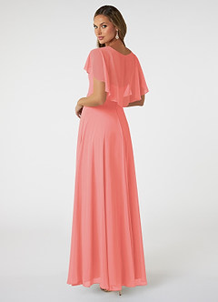 Azazie Jamie Bridesmaid Dresses Coral A-Line Chiffon Dress image4
