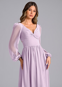 Azazie Teri Bridesmaid Dresses Frosted Lilac A-Line Long Sleeve Chiffon Dress image5