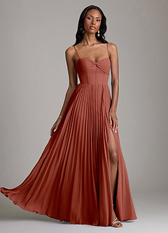 Azazie Akiko Vestidos de madrinha de casamento Vestido Castanho Aloirado de Chiffon de Linha A com Decote Coração image1