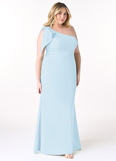 Azazie Rinna Vestidos de damas de honor Vestido de Azul Cielo de Crepé elástico de Corte Sirena con Hombro unilateral image7