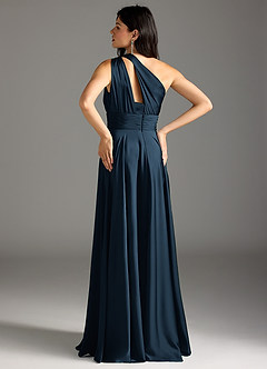 Azazie Charlize Jurken voor bruidsmeisjes Jurk van Stretch Satijn met A-lijn One-shoulder Donkere Marine image6