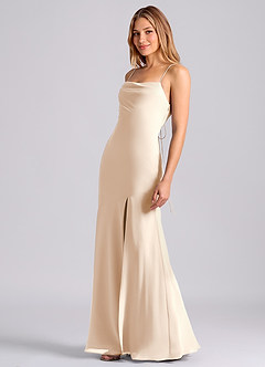 Azazie Grata 신부 들러리 드레스 인어 주름진 쉬폰 바닥 길이 드레스 image4