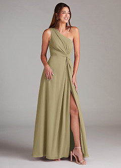 Azazie Brooke Abiti da Damigella Abito A-Line in Chiffon Monospalla Verde Muschio image4