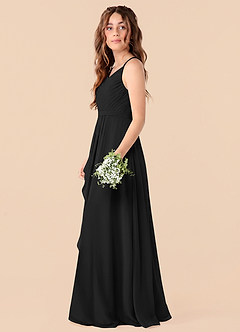 Azazie Mariela Junior Black A-Line Pleated Chiffon Dress image3