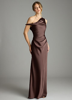 Azazie Emerson Bridesmaid Dresses Ganache Mermaid Off the Shoulder Stretch Satin Dress image5