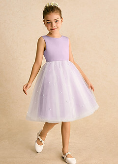 Azazie Esme Flower Girl Dresses Frosted Lilac Ball-Gown Bow Tulle Dress image3