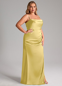 Azazie Leonis Vestidos de damas de honor Vestido de Canario de Satén Elástico de Corte Sirena Convertible con Plisado image13