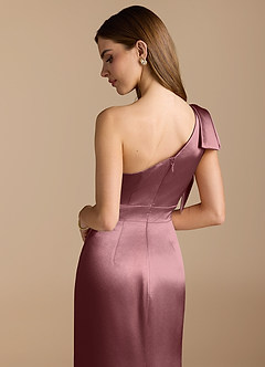 Azazie Rinna Bridesmaid Dresses Vintage Mauve Mermaid Ruched Metallic Satin Dress image2