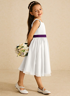Azazie Elina Flower Girl Dresses Ivory Grape A-Line Sleeveless Chiffon Dress image3