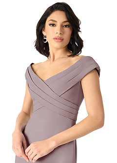 Azazie Evita Bridesmaid Dresses Vintage Mauve A-Line Off the Shoulder Stretch Crepe Dress image4