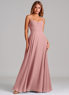 Azazie Elle Robes de demoiselle d'honneur Robe Trapèze en Mousseline de soie Plissée Rose Poussiéreuse image3