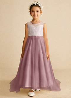 Azazie Tay vestidos de niña de las flores Vestido de Rosa Polvorienta de Tul de Corte En A con Lentejuela image1