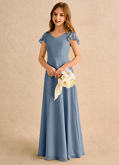 Azazie Nari Girls Formal Flower Girl Dresses Twilight A-Line with Sleeves Chiffon Dress image3