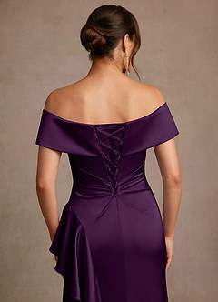 Azazie Kirsty Mother of the Bride Dresses Grape Sheath Off the Shoulder Stretch Satin Dress image7
