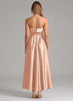 Azazie Lucienne Vestidos de madrinha de casamento Vestido Rosa Ouro de Cetim elástico de Linha A com Plissado image6