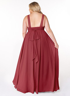 Azazie Kora Bridesmaid Dresses Pomegranate A-Line Pleated Chiffon Dress image8