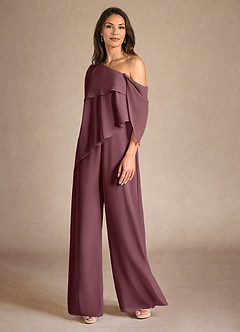 Azazie Halima Abiti per la Madre della Sposa Abito Tuta Pantaloni in Chiffon Spacco Laterale Sangria image2