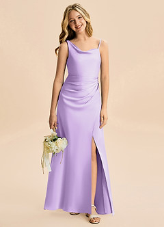 Azazie Abby Junior Lilac A-Line Pleated Stretch Satin Dress image1