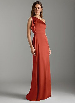 Azazie Rinna Bridesmaid Dresses Rust Mermaid Ruched Stretch Satin Dress image3