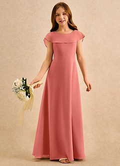 Azazie Kittie Girls Formal Jurken voor bloemenmeisjes A-lijn Jurk van Chiffon Zalm Roze image1