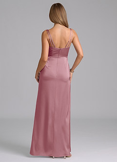 Azazie Leo Final Sale Vintage Mauve Sheath Pleated Stretch Satin Dress image2