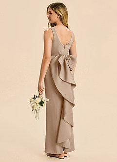 Azazie Emi Junior Taupe Sheath Bow Stretch Satin Dress image4