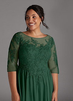 Azazie Harriet Mother of the Bride Dresses Dark Green A-Line Scoop lace Mesh Dress image12
